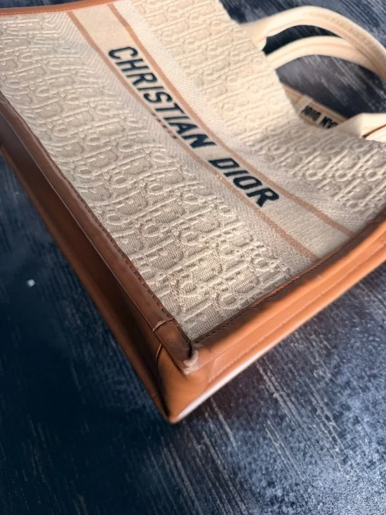 Dior Cream Canvas Book Tote with Tan Trim and Black Logo - Picture 8 of 8